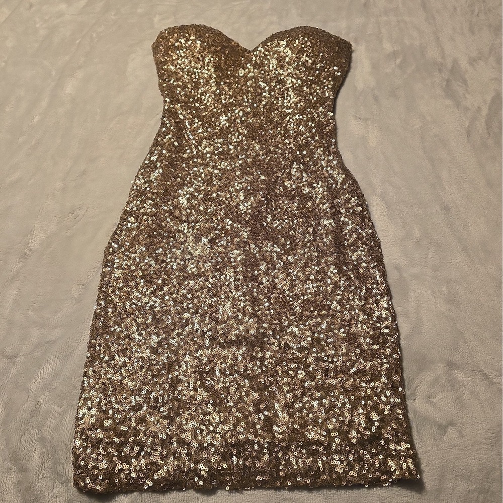 Tobi Size Small Gold Sparkle Sequin Sleeveless Dress Lined Dance Homecoming Prom
